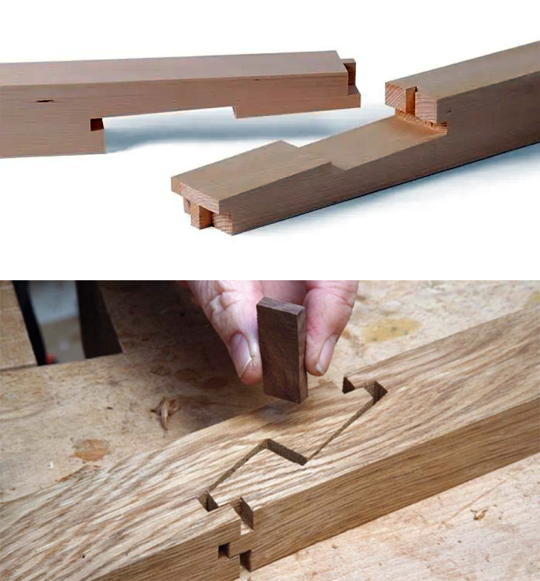 Mortised rabbeted oblique scarf joint